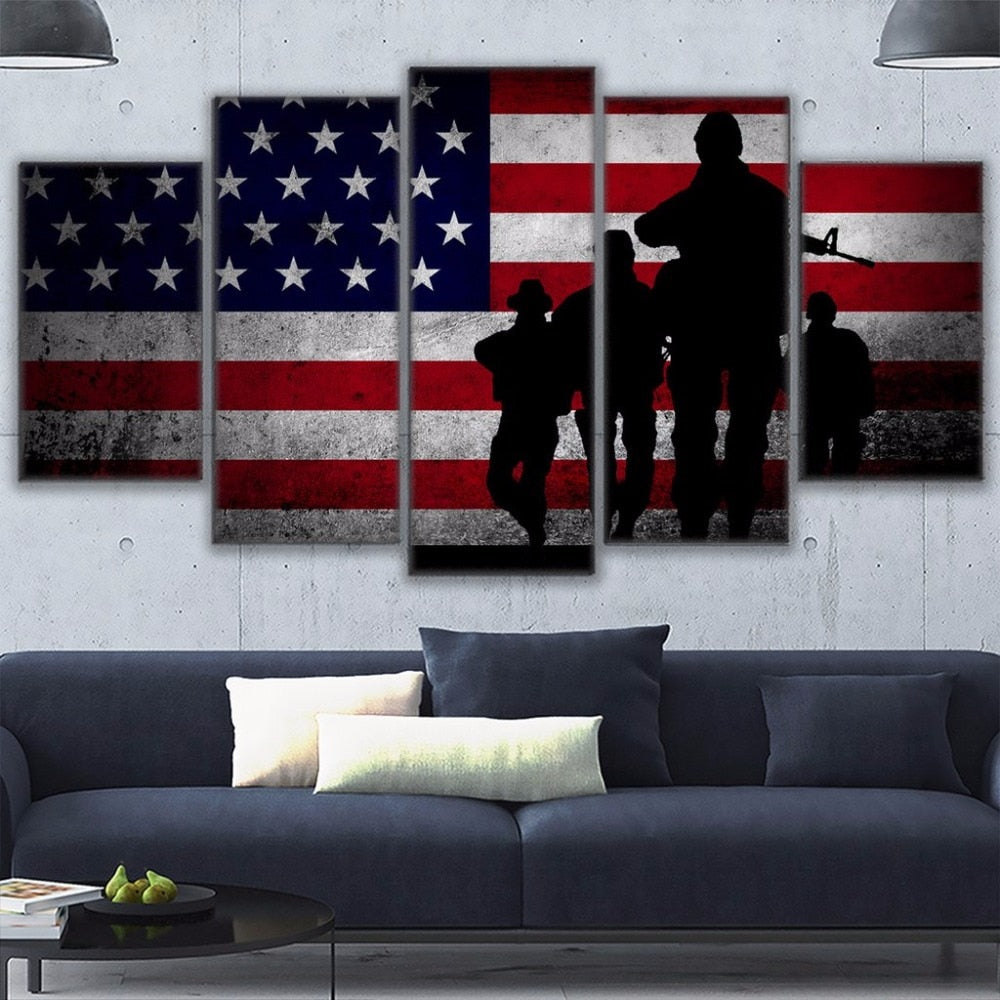 Wall Art Canvas Pictures Framework For Living Room HD Prints Posters 5 Pieces American Flag With Soldiers Paintings Home Decor | Canvas For Good - Affordable Wall Art