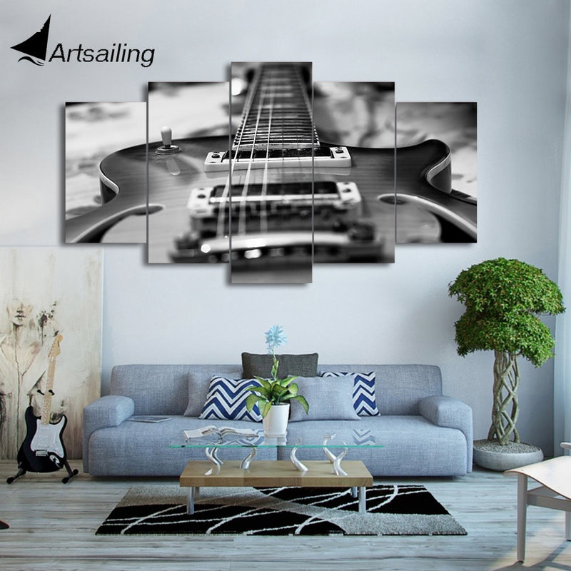 HD Printed 5 Piece Canvas Art Guitar Painting Black And White Picture Wall Pictures For Music Room Decor Free Shipping CU-1813C | Canvas For Good - Affordable Wall Art