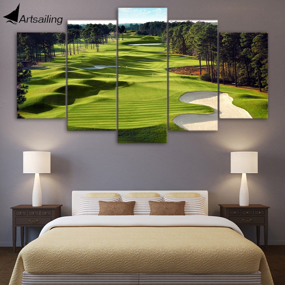 Canvas Print 5 Pieces Paintings Golf Course Wall Art Canvas Pictures For Living Room 5 pcs print posters modular pictures | Canvas For Good - Affordable Wall Art